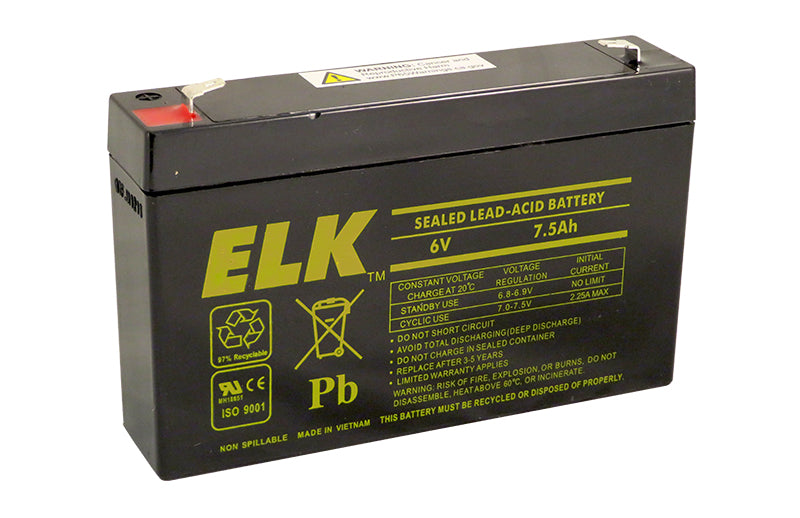 ELK-0675 -- Battery; Lead Acid 6V-7.5Ah