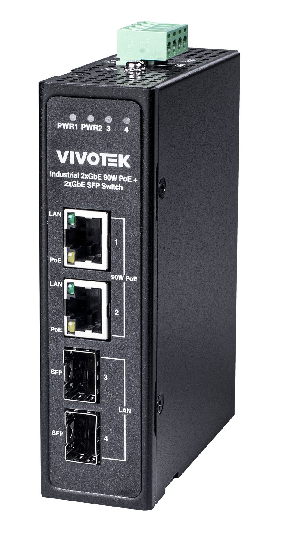 Vivotek 4-Port RJ45/SFP Gigabit PoE+ Unmanaged Industrial Network Switch - AW-IHB-0400