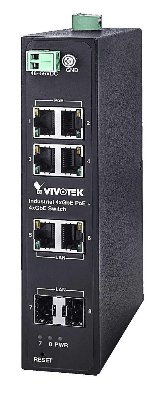 Vivotek Industrial Unmanaged 4xGE PoE + 2xGE UTP +2xGE SFP Switch - AW-IHT-0800