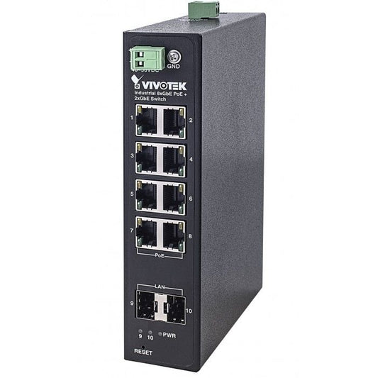 Vivotek 10 Port Industrial 8xGE PoE + 2xGE SFP Switch - AW-IHT-1000